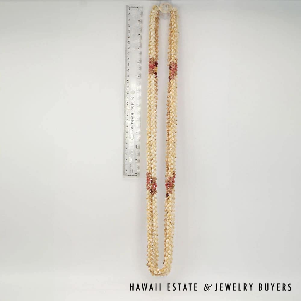 Three-Strand Ni'ihau Shell Lei: 38 inch Kipona Pikake Momi. - Image 4