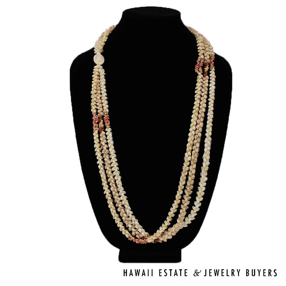 Three-Strand Ni'ihau Shell Lei: 38 inch Kipona Pikake Momi. - Image 2