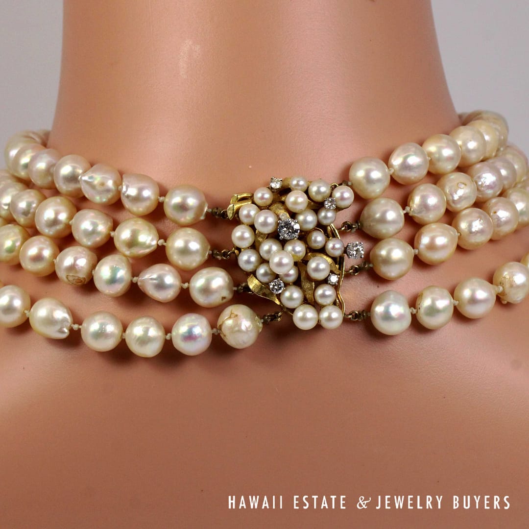 Baroque South Sea Pearl Necklace with Diamond 14K Yellow Gold Clasp 17" - Image 4