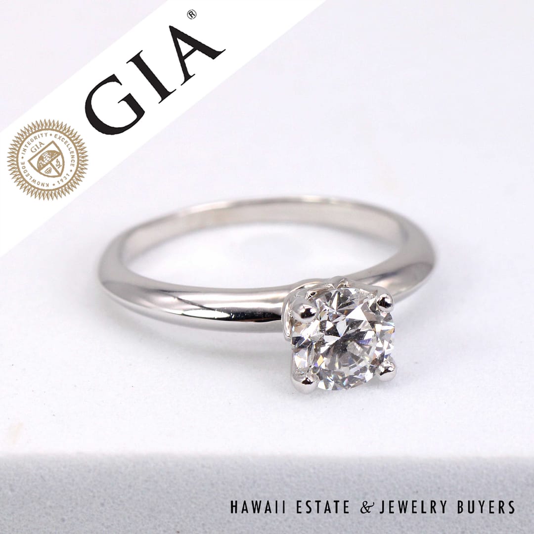 GIA 1CT Round Brilliant Natural Diamond Platinum Engagement Ring Sz 7