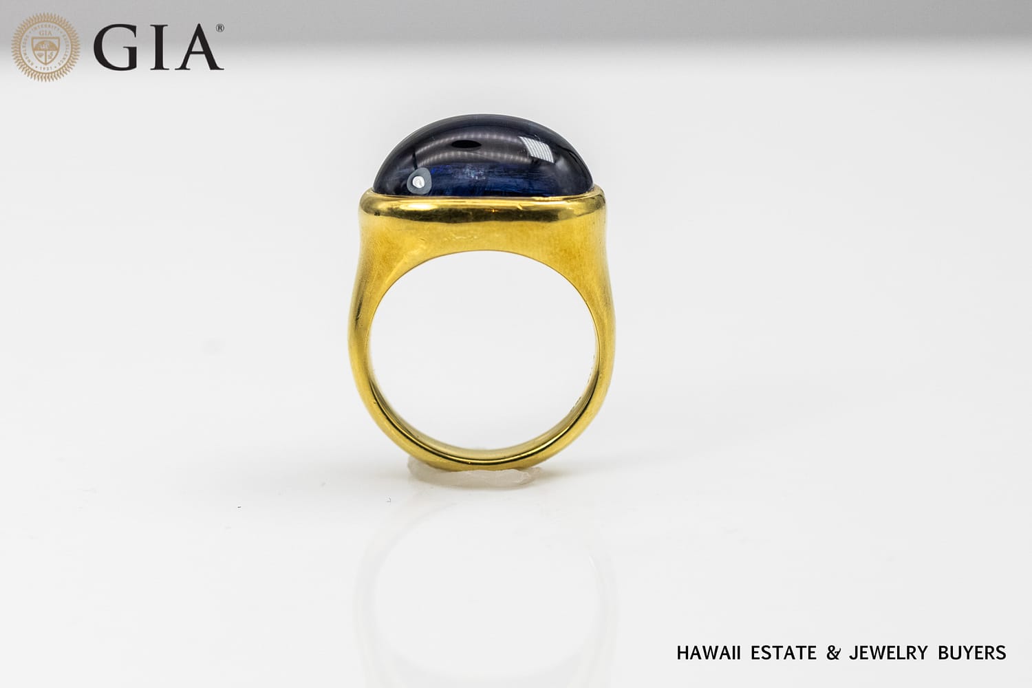 GIA CHRISTOPHER WALLING 16.7g 18KYG KYANITE CABOCHON RING SIZE 9.5 - Image 3
