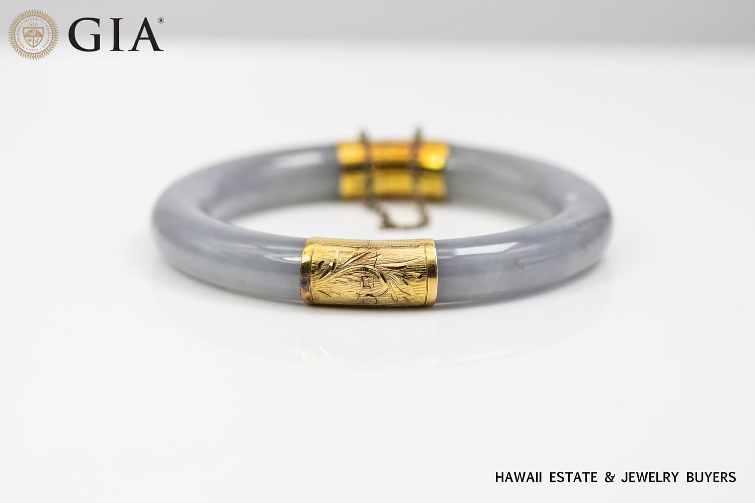 GIA 14KYG 52.3g GRAY PURPLE JADE TYPE A HINGED BANGLE BRACELET SIZE 7 - Image 6