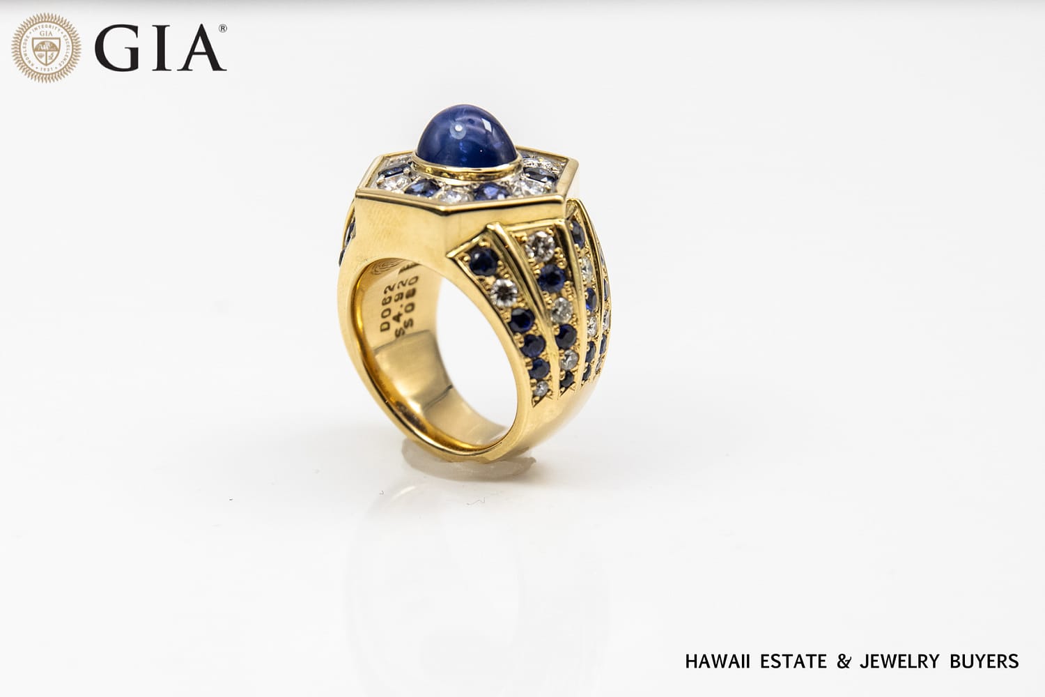 GIA 24.5g 18KYG/PLATINUM SAPPHIRE AND DIAMOND RING SIZE 7 - Image 3