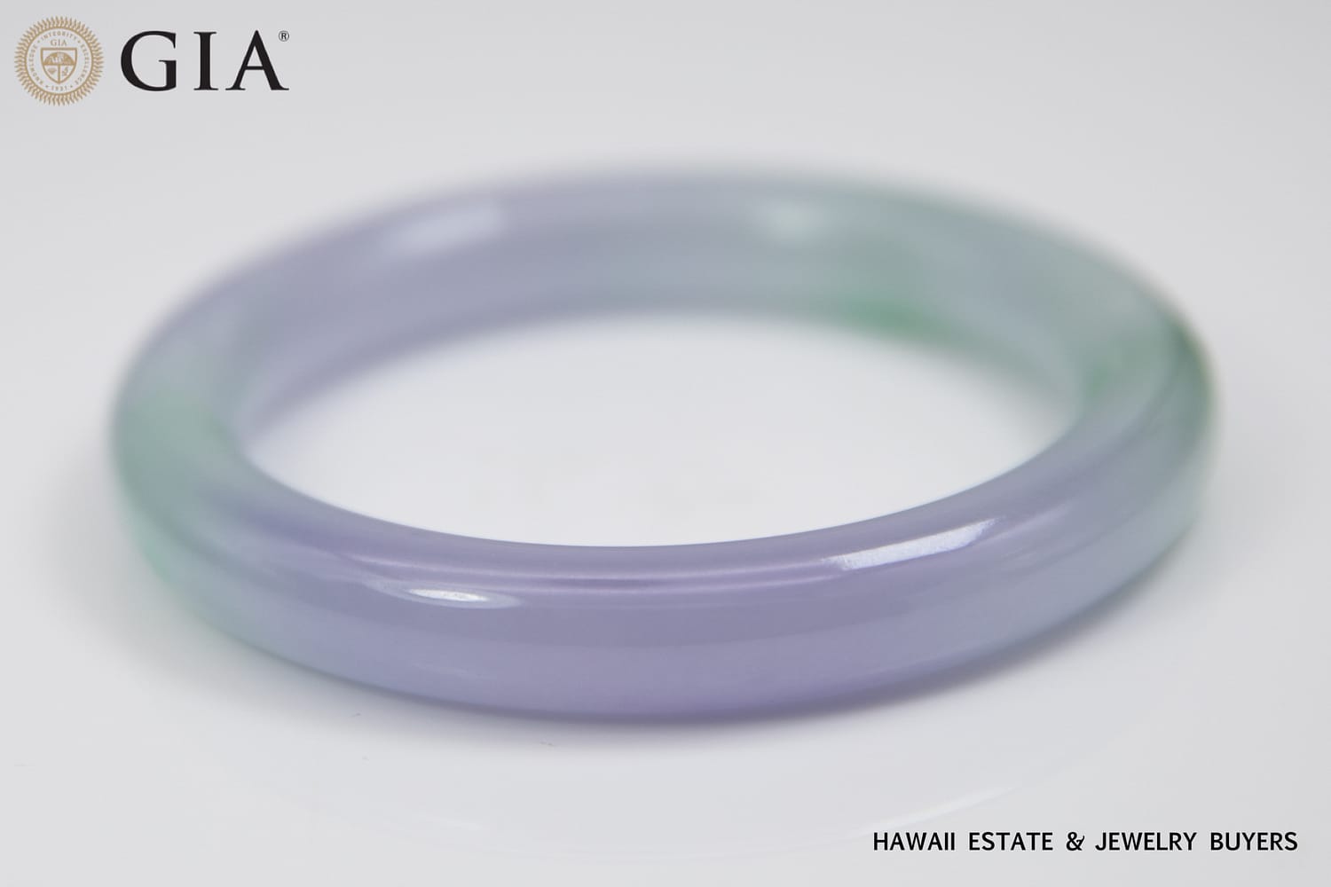 GIA 78.9g LAVENDER AND GREEN JADE BANGLE SIZE 8 - Image 4