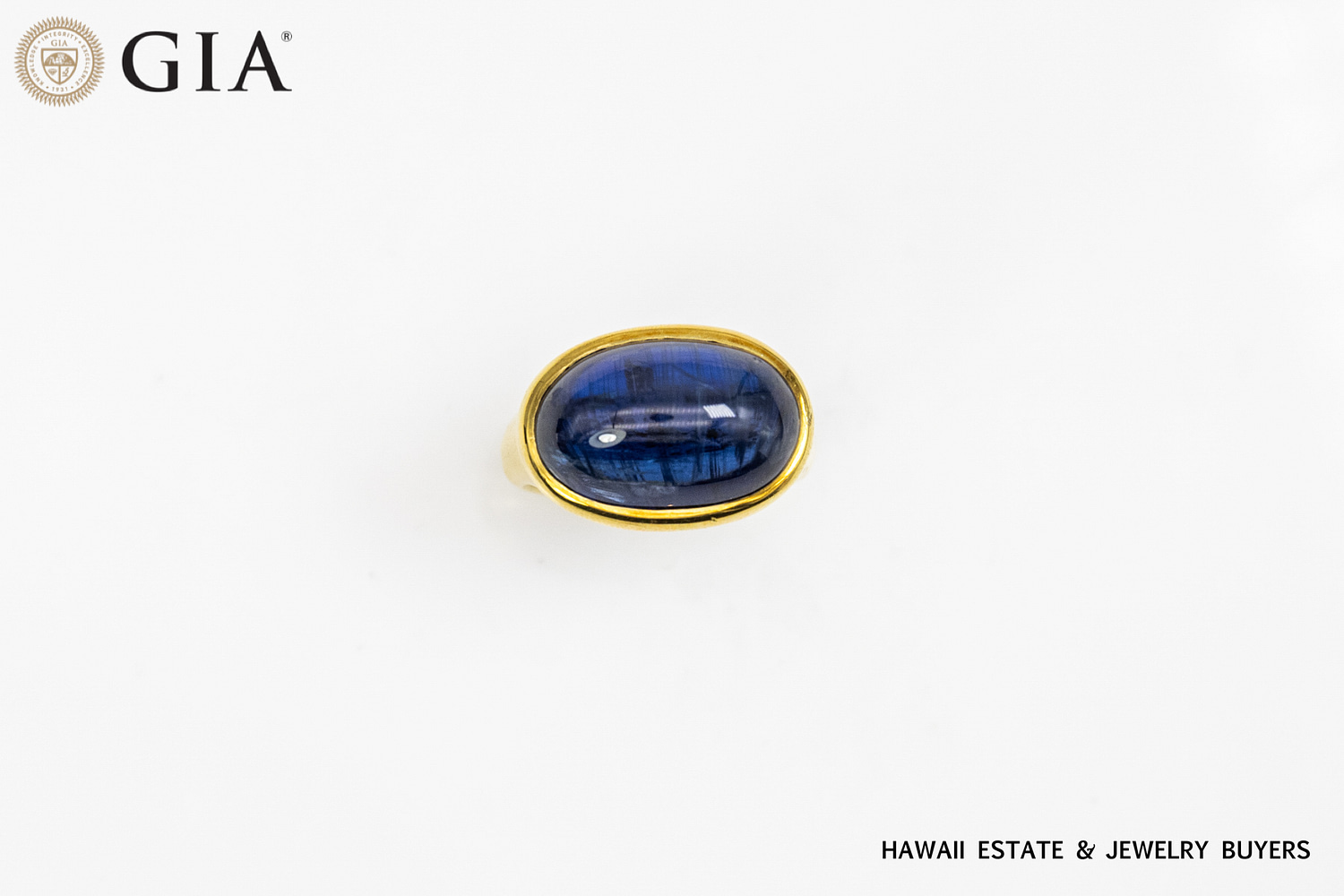GIA CHRISTOPHER WALLING 16.7g 18KYG KYANITE CABOCHON RING SIZE 9.5 - Image 2