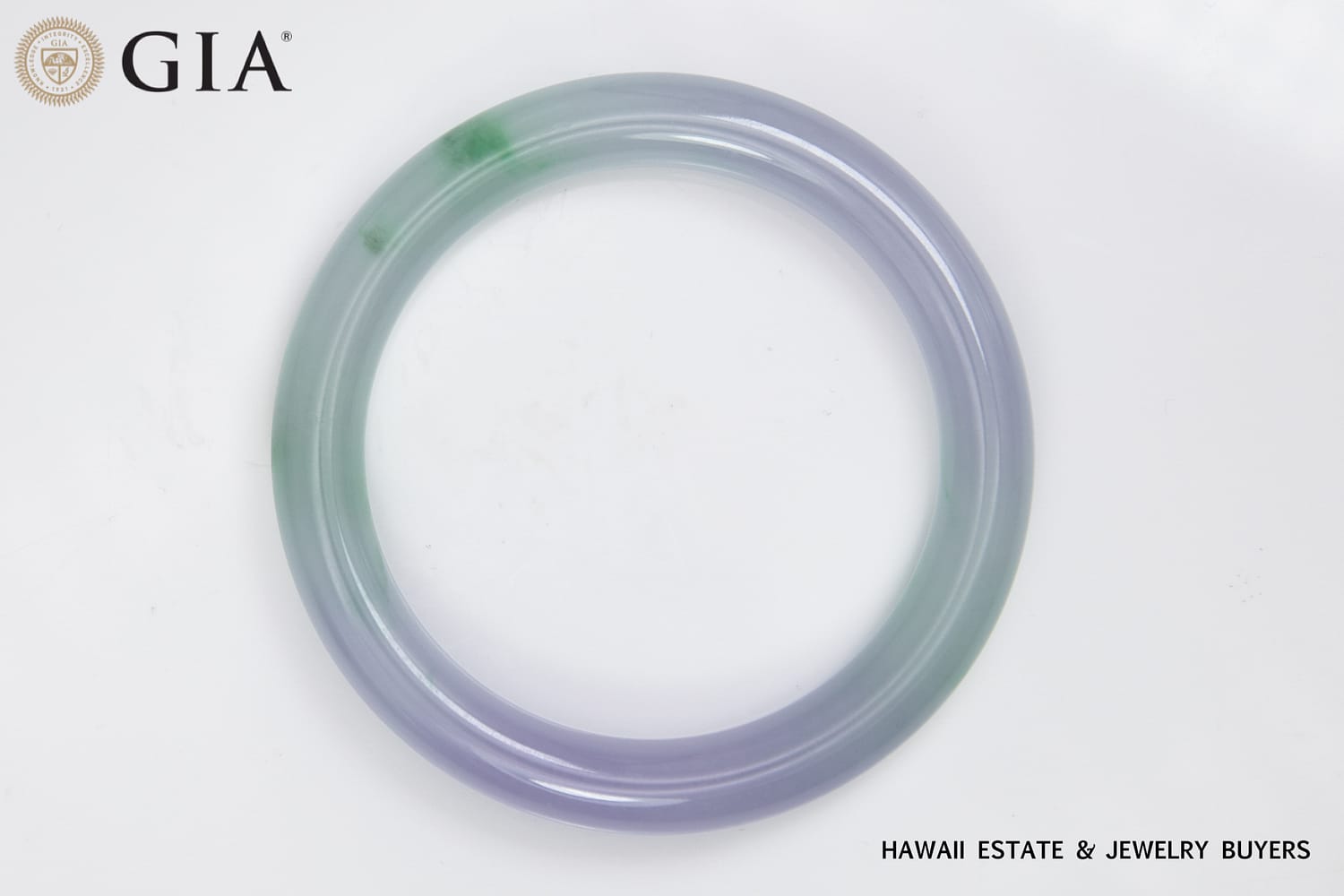 GIA 78.9g LAVENDER AND GREEN JADE BANGLE SIZE 8 - Image 2
