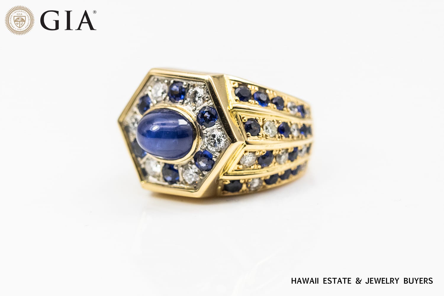 GIA 24.5g 18KYG/PLATINUM SAPPHIRE AND DIAMOND RING SIZE 7 - Image 4