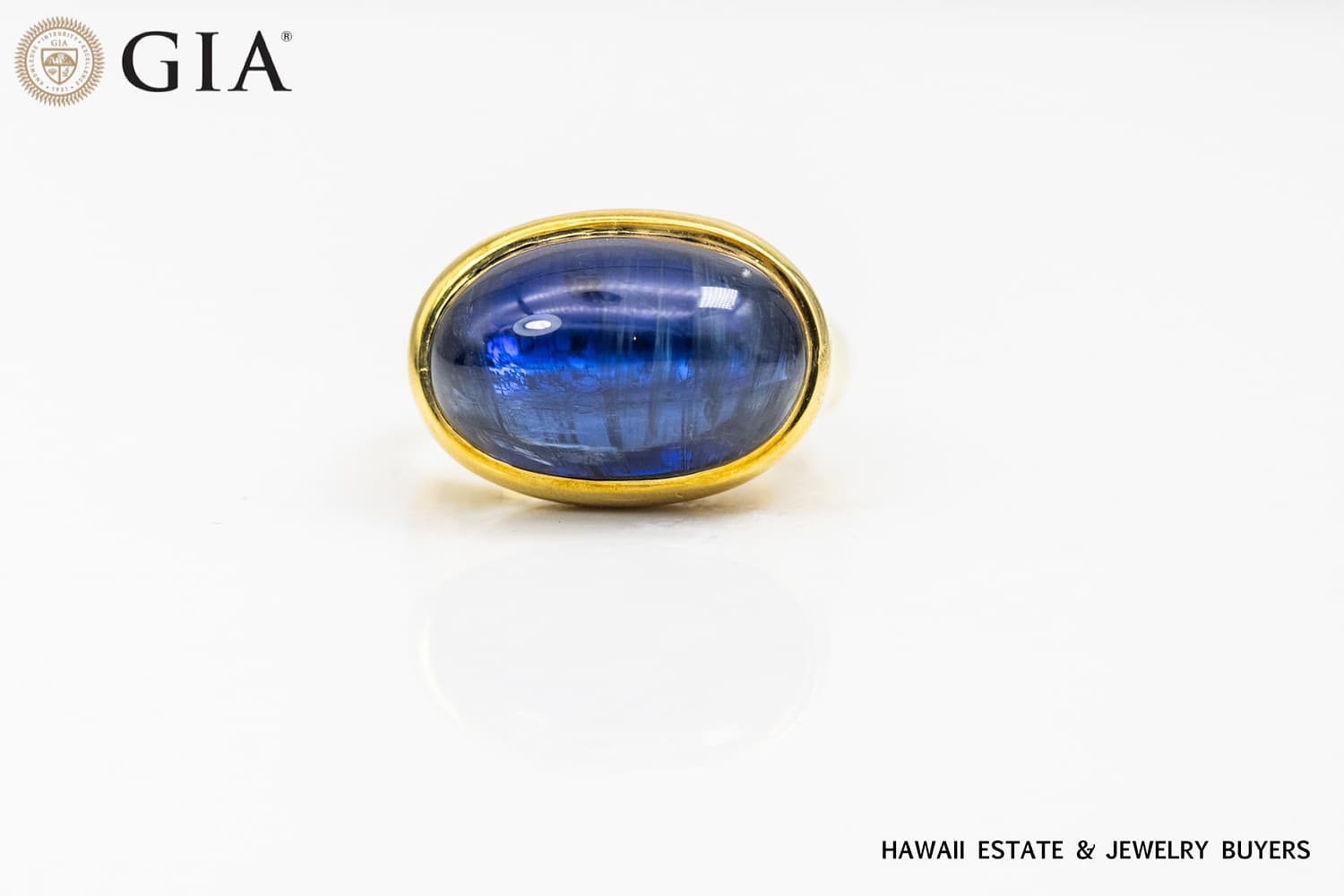 GIA CHRISTOPHER WALLING 16.7g 18KYG KYANITE CABOCHON RING SIZE 9.5 - Image 4
