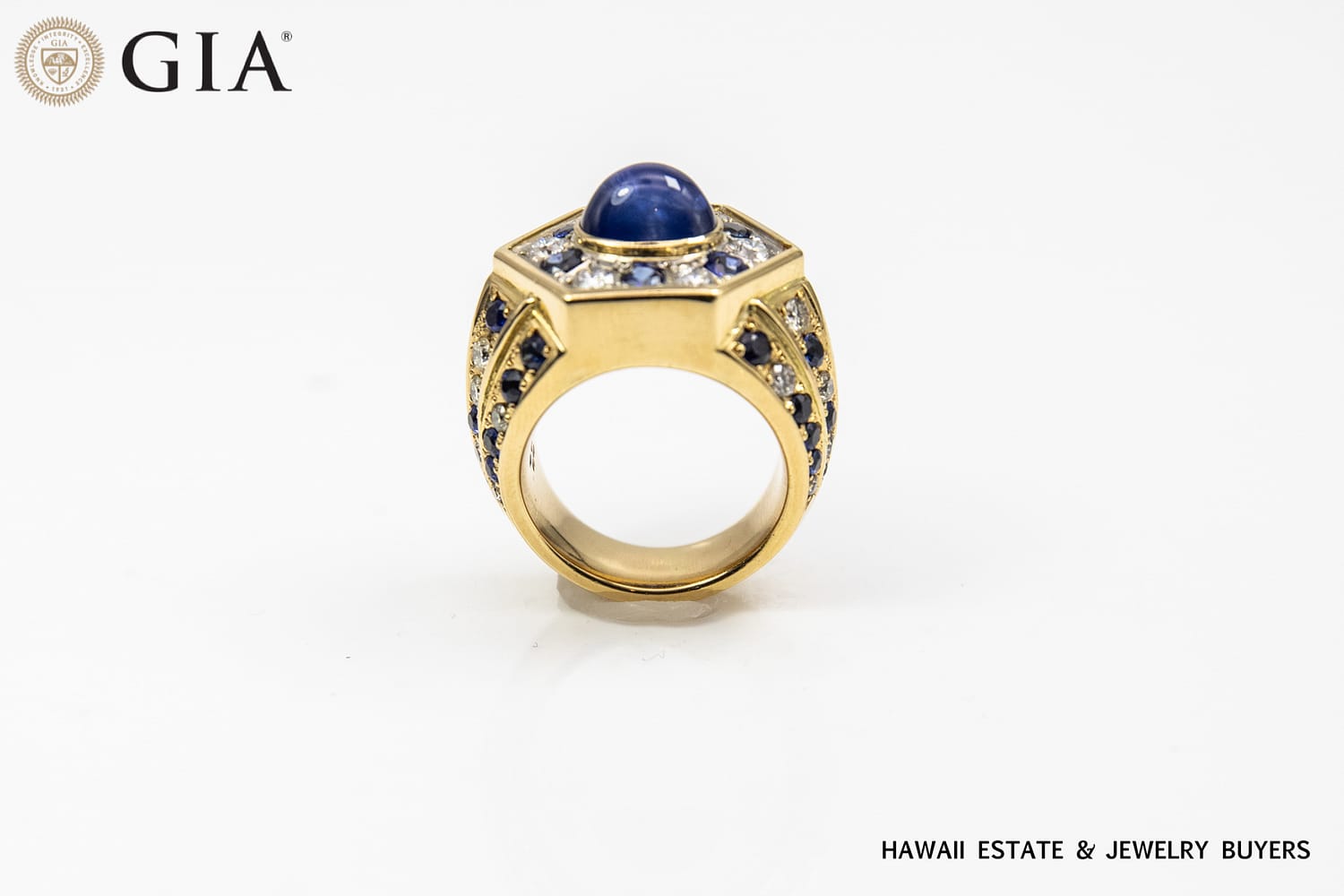 GIA 24.5g 18KYG/PLATINUM SAPPHIRE AND DIAMOND RING SIZE 7 - Image 2