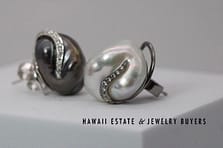 12.8g 18KWG White & Black Pearl Baroque Diamonds Earrings