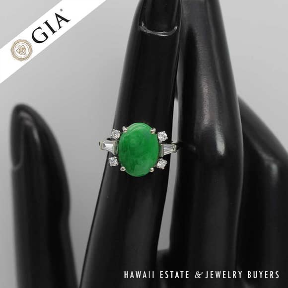 6.3g 20KYG Type A Green Jade 14x9mm Oval Ring Size 7