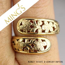 Ming's Hawaii Sakura Cherry Blossom Bypass 14K Yellow Gold Ring Size 5.5