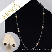 Ming's Black Jade and Gold Ball 14k Yellow Gold 30" Necklace and Earring Set