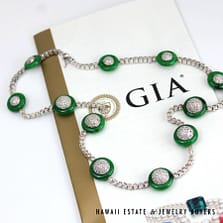 GIA Green Jade and 5.50ctw Diamond 45.9g 18KWG 17" Necklace