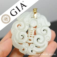 GIA Mutton Fat Pierced & Carved 14k Yellow Gold Pendant
