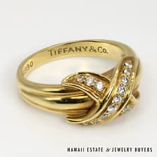 Tiffany & Co 18K Yellow Gold and Diamond Signature X Ring Size 6 #CC0191-03