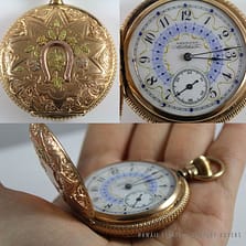 ANTIQUE HUNTER'S CASE AMERICAN WALTHAM POCKET WATCH & GOLD SLIDE-PENDANT CHAIN