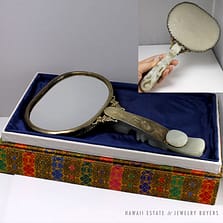 VINTAGE MUTTON FAT JADE STERLING SILVER CHINESE MIRROR COLLECTABLE