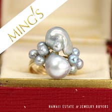 Ming's Baroque Blue Pearl 14K Yellow Gold Adjustable Ring w/ box