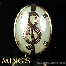 MING'S HAWAII RARE JADE GREEN TREBLE CLEF MUSIC NOTE 14K YELLOW GOLD RING SZ 6.25