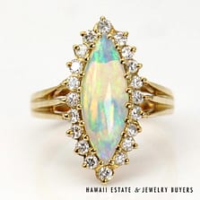 Water Opal Marquise & 0.50CTW Diamond 18K Yellow Gold Ring Size 5.5