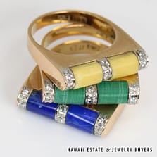 Set of 3 18K Yellow Gold Mixed Gemstone and Diamond Rings SIZE 5.5 #2501-03
