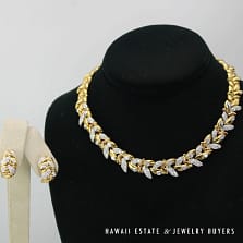 6.25CTW Diamond Necklace & Earrings 18K 20K Yellow Gold Set