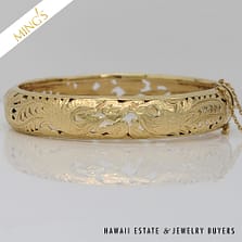 MING'S 26.4g 14KYG 13mm PHOENIX HINGED BANGLE BRACELET SIZE 7.5