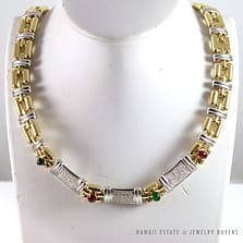 CHIMENTO EMERALD RUBY DIAMOND 18K YELLOW WHITE GOLD PLAQUE COLLAR NECKLACE