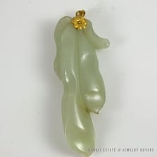 IMPORTANT 19C CHINESE MUTTON FAT WHITE JADE CARVED FRUIT YELLOW GOLD PENDANT
