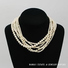 Six Strand Cultured Pearl Necklace with 14K Yellow Gold Clasp and Beads