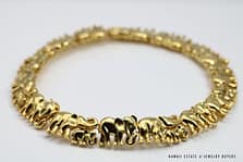 235g 18KYG 0.45ctw EMERALD ELEPHANT COLLAR NECKLACE 16 INCH