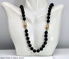 Ming's 9mm Black Onyx and Oval Gold Bead 14K Yellow Gold Necklace 30"