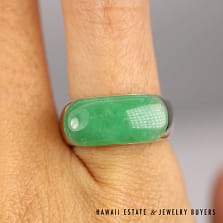 Vintage Green Jade 14K Saddle Ring Size 6