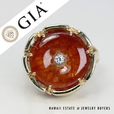 Vintage 8.8g 14KYG Honey Jade Donut Ring 0.03ct Diamond Ring Size 6.75