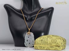 MING'S 31g 14KYG MOTTLED GRAY CARVED DRAGON PENDANT NECKLACE W/20" ROPE CHAIN