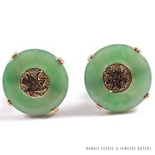 MING'S HAWAII JADE GREEN DISC 14K YELLOW GOLD CUFFLINKS