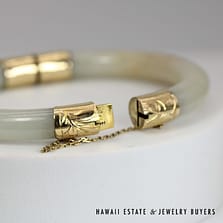 Gray and Red Jade 14k Yellow Gold Hinged Bangle Bracelet Size 7.75, - Image 5
