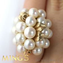 MING'S HAWAII VINTAGE SIGNED 6-7MM PEARL 14K YELLOW GOLD LARGE CLUSTER RING