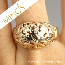 Ming's 5.3g 14KYG Bird in Plum Dome Ring Size 9.5
