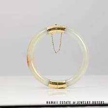 Gray and Red Jade 14k Yellow Gold Hinged Bangle Bracelet Size 7.75, - Image 2