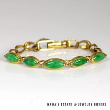 Marquise Jade Link Bracelet 18K Yellow Gold Size 6