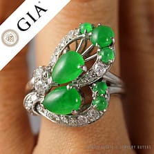 GIA CERTIFIED IMPERIAL GREEN GRADE TYPE A JADEITE JADE 14K WHITE GOLD RING SIZE 5.25