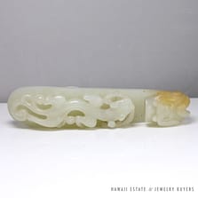 VINTAGE MUTTON FAT JADE BROWN ON FACE CARVED CHINESE DRAGONS BELT BUCKLE PIECE