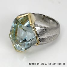 Platinum & 18K Gold Fantasy Cut Aquamarine & Diamond Ring SIZE 8.75 #2295-02