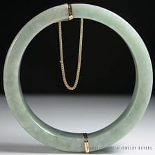 Ming's Hawaii Pale Green Flat Jade Hinged 14K Bangle Bracelet