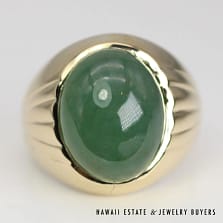 Jade Green Oval 14K Yellow Gold Men's Ring Size 7.5