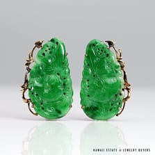 9.5g 14KYG GREEN CARVED JADE NON-PIERCED CLIP BACK EARRINGS MEASURING 30x20mm