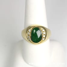 Green Jade & 0.15ctw Diamond SI/GH Gents 18K Yellow Gold Ring Size 9.5