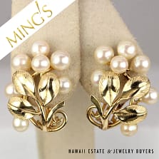 MING'S 9.2g 14KYG 5-5.5mm CULTURED PEARL CLUSTER CLIP EARRING MEASURE 27X20mm